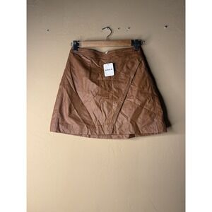 NWT Free people Faux‎ Leather Asymmetrical Mini Skirt Size 4 Brown